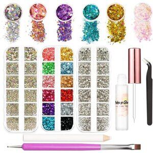 Face Gems Glitter with Glue Face Rhinestones for Makeup Jewels Eye Gems Tweezers